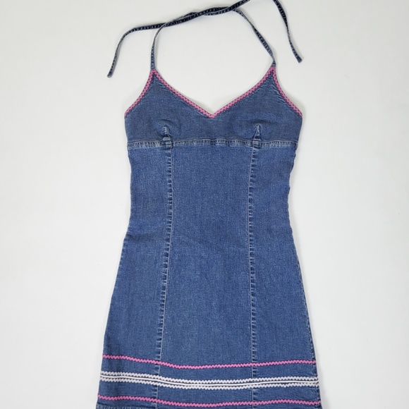 Vintage GUESS denim mini dress halter - Picture 2 of 10